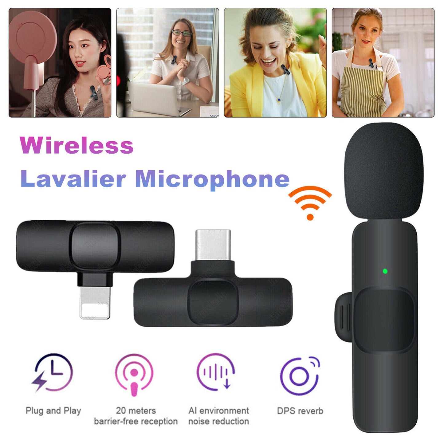 Lavalier Mini Microphone Wireless Audio Video Recording With Phone Charging  Wireless Lavalier Microphone Broadcast Lapel Microphones Set Short Video Recording Chargeable Handheld Microphone Live Stre