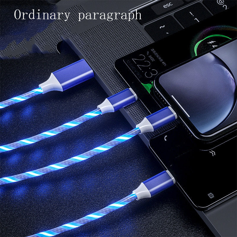 3 In 1 Micro USB Type C Cable LED Flowing Light Type C Chager Cable Mobile Phone Charging Wire