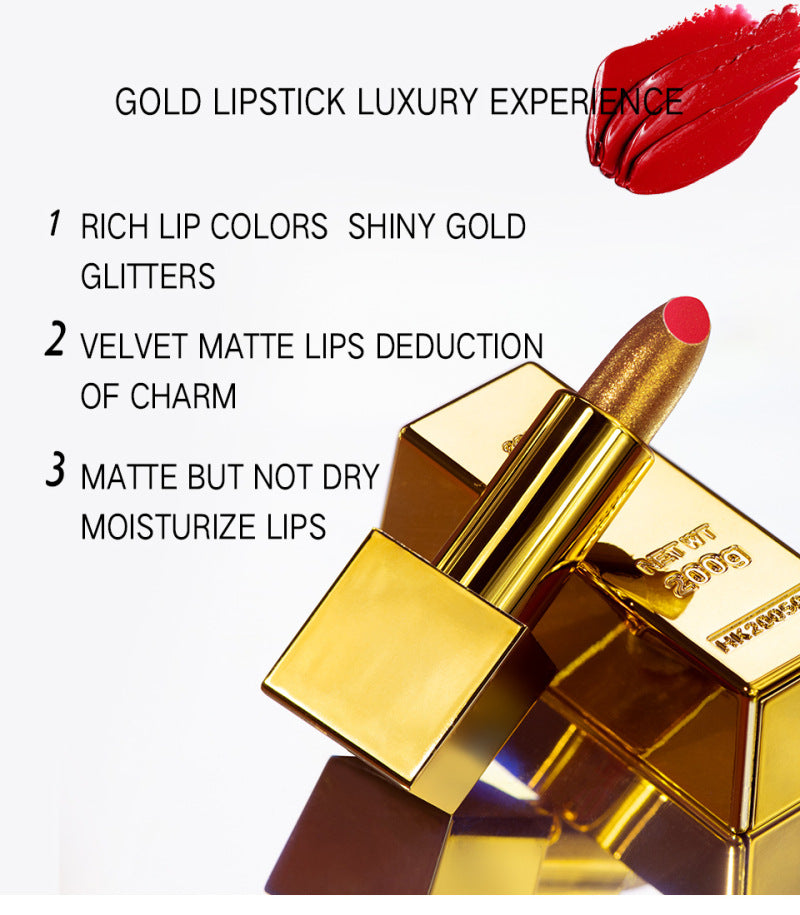 Velvet Matte Non-stick Cup Is Not Easy To Fade Fashionable Shiny Gold Powder Lipstick