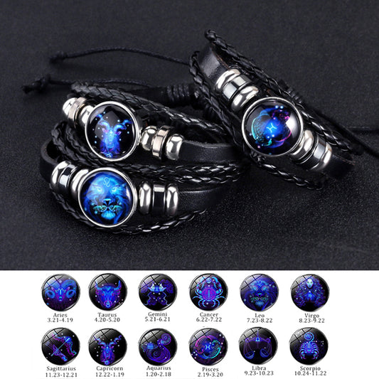 12 Constellations Luminous Bracelet Fashion Nightlight Punk Style Starry Sky Bracelet For Men  Women Children