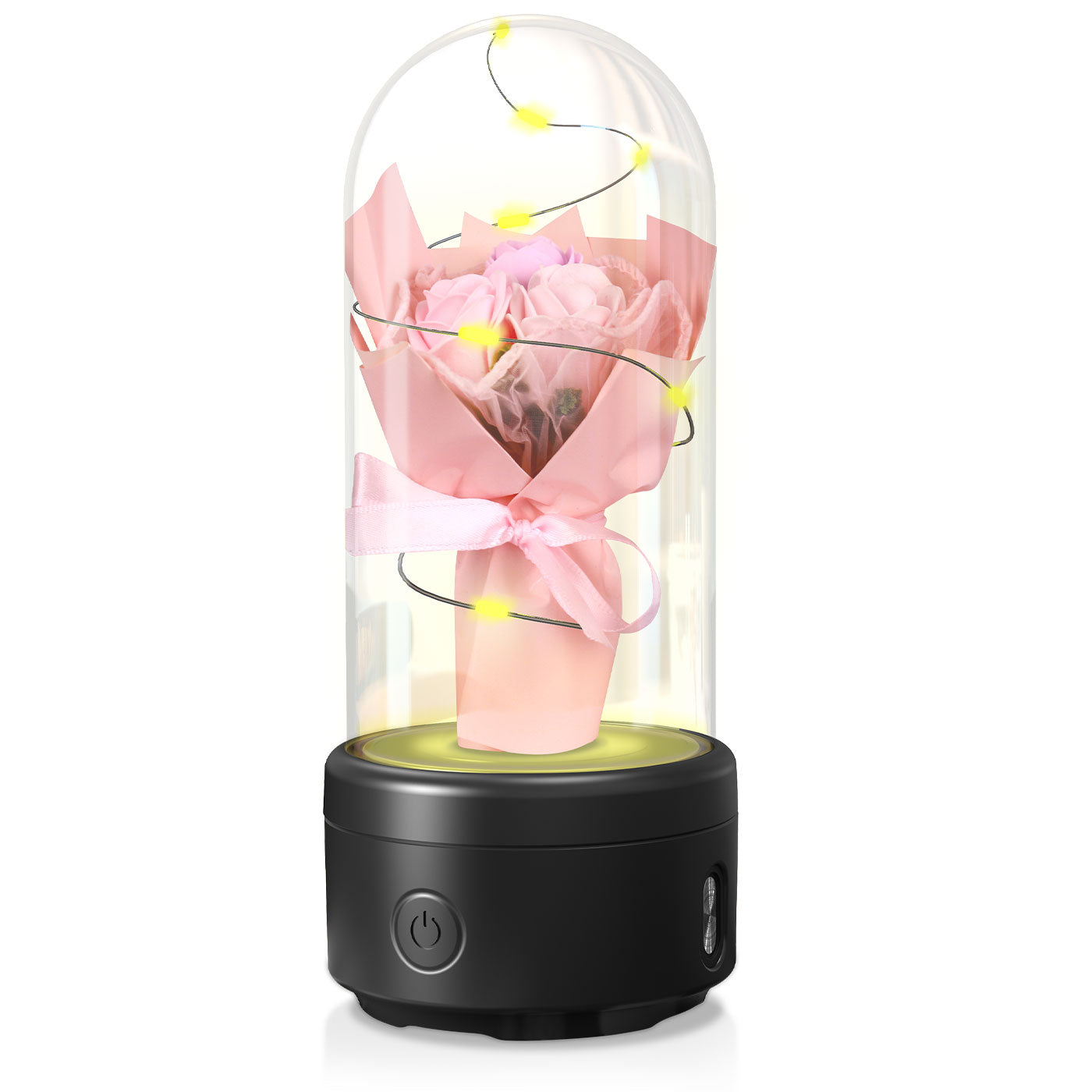 Creative 2 In 1 Bouquet LED Light And Bluetooth Speaker Mother's Day Gift Rose Luminous Night Light Ornament In Glass Cover